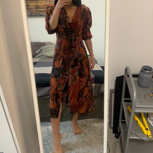 Zara Long Print Boho Button-Up Multicoloured Dress - Picture 7 of 14
